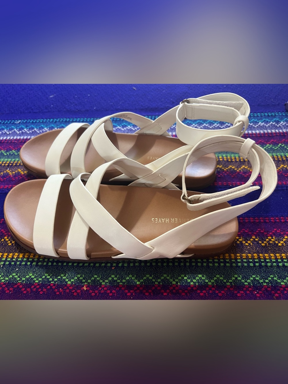 Denver Hayes Off White Strappy Velcro Ankle Strap Sandals. Worn once